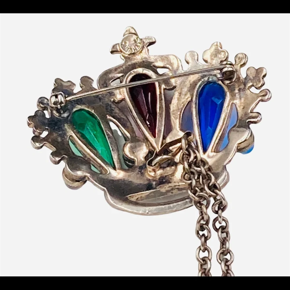Sterling Silver 1940’s Double Crown Chatelaine Brooch